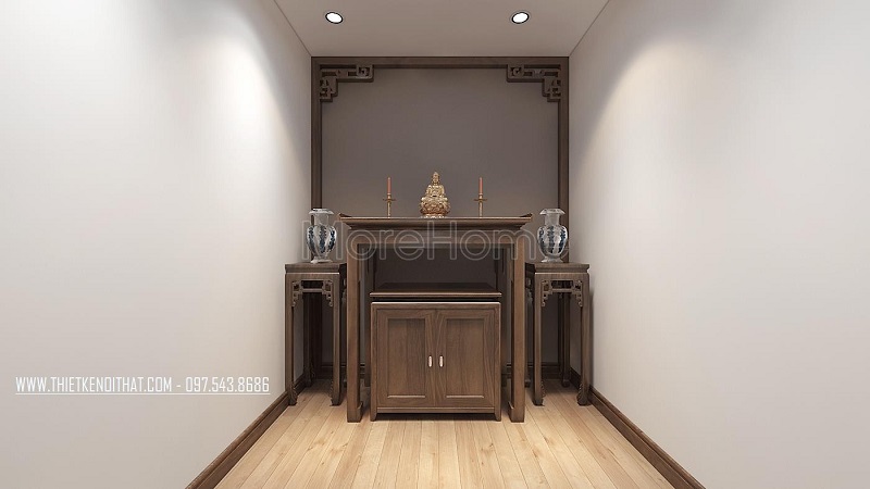 Mẫu bàn thờ gỗ sồi cao cấp với thiết kế nhỏ gọn, đường nét hiện đại, tinh tế phù hợp với không gian diện tích vừa bàn thờ gỗ sồi cao cấp